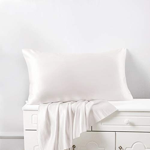 ElleSilk 100% Seda Funda de Almohada, 22 Momme, Seda de Morera de Grado Superior, Tinte Natural, Super Suave y Acogedor, 50 x 90cm, Blanco