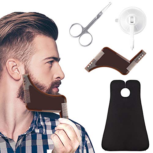 EMAGEREN Delantal para Barba, Baberos para Barbas, Capa para Barba, Delantal de Afeitado, Plantilla Barba, Barba Delantal con Dos Ventosas, Tijeras, Kit de Herramientas con Barba Peine Plantilla