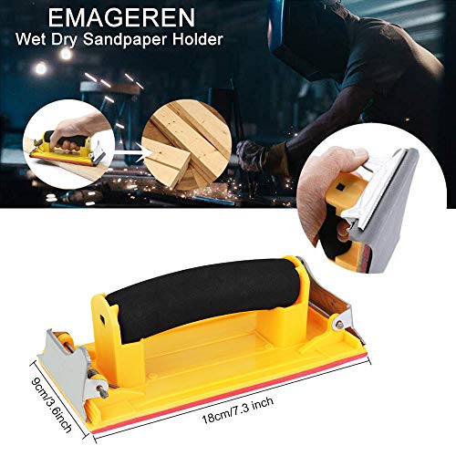 EMAGEREN Lijadora de mano - Soporte de Papel de Lija con Mango de Esponja y Marco de Papel de Lija de Mano Pulido para Paredes, Herramientas de Lijado para carpintería, Herramientas abrasivas