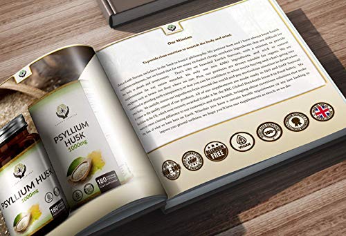 EN Cascara de Psyllium 1000mg | 180 Capsulas Veganas de Cáscaras de Psyllium | Fibra de Plantago Ovata | Psilium Husk Capsulas del Polvo | Sin Gluten, OGM, Alergenos o Lácteos