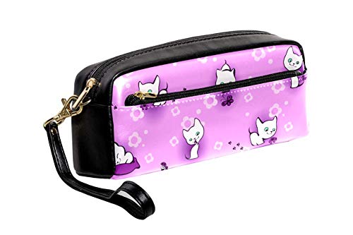 Estuche para lápices de gatitos blancos, gran capacidad para lápices y bolígrafos, bolsa para escuela secundaria, oficina, colegio, papelería con cremallera