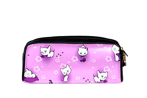 Estuche para lápices de gatitos blancos, gran capacidad para lápices y bolígrafos, bolsa para escuela secundaria, oficina, colegio, papelería con cremallera