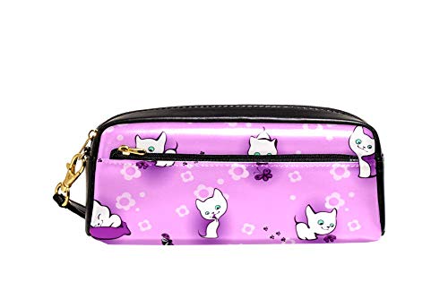 Estuche para lápices de gatitos blancos, gran capacidad para lápices y bolígrafos, bolsa para escuela secundaria, oficina, colegio, papelería con cremallera