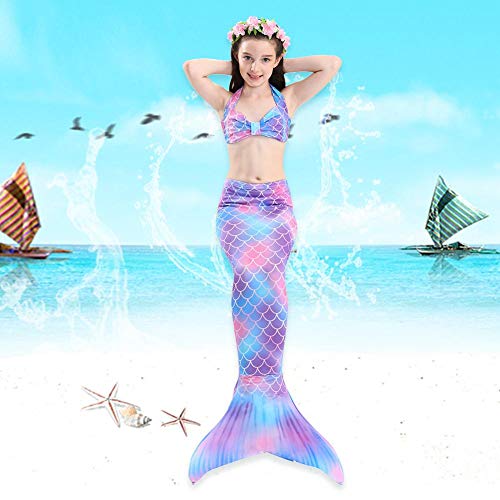 Everpert Cola de Sirena Niña para Nadar, Cola de Pescado Princesa Traje de Baño, Niñas Conjunto Cosplay
