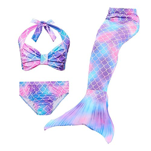 Everpert Cola de Sirena Niña para Nadar, Cola de Pescado Princesa Traje de Baño, Niñas Conjunto Cosplay