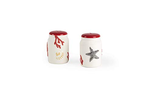 Excelsa Coral - Juego de salero y pimentero, cerámica, Blanco y Rojo, 2 Unidades