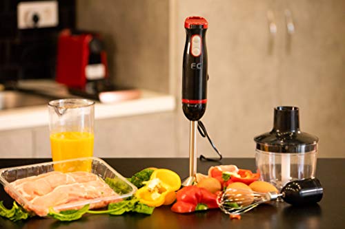 Family Care Batidora de mano, 3 accesorios, velocidad gradual y turbo, eje y 3 cuchillas de acero inoxidable, 700 W, Vaso medidor, Accesorio picador, Batidor emulsionador, Libre BPA, color negro