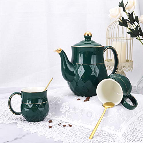 fanquare 8 Piezas Juegos de Té de Porcelana Inglesa Verde, Juego de Café de Cerámica para Adultos, Una Tetera, Juego de 6 Tazas de Café con Bandeja
