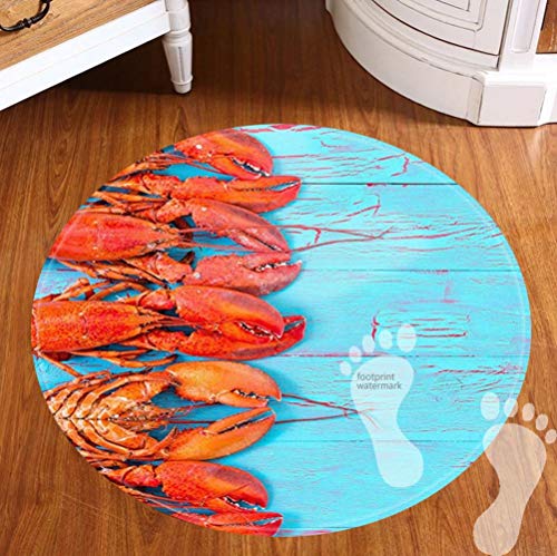FBCN Alfombrilla de baño Antideslizante, Redonda, Muy Suave, Lavable a máquina, decoración de Cuarto de baño (60 cm) – Langosta-cocción de marisco