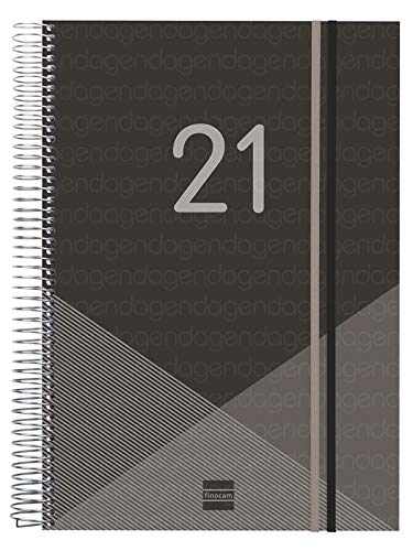 Finocam - Agenda 2021 1 Día página Espiral Year Negro Español