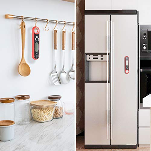 flintronic Termómetro para Carne, Termómetro de Cocina Digital Lectura Instantánea Termómetro para Alimentos con Sonda, Resistente al Agua IP67 Auto Encendido/Apagado (batería incluida)- Rojo