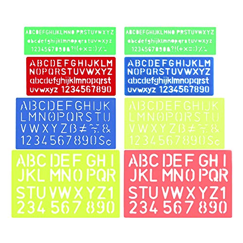 FOGAWA 8pz Plantillas de Letras Stencil de Números y Letras para Manualidades Diario Plantillas de Alfabeto para Scrapbooking Pinturas de Arte DIY Niños 4 Colores Tamaños
