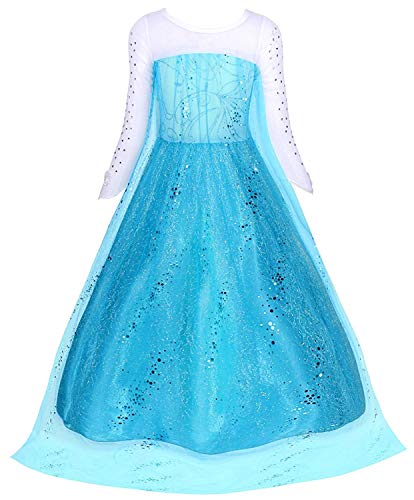 FONLAM Disfraz de Princesa Vestido Largo Fiesta Niña Ceremonia Vestido Infantil Cumpleaños Niña Carnaval (4-5 Años, Turquesa)