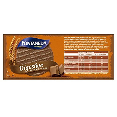 Fontaneda - Digestive Galletas Cubiertas de Chocolate con Leche, 300 g