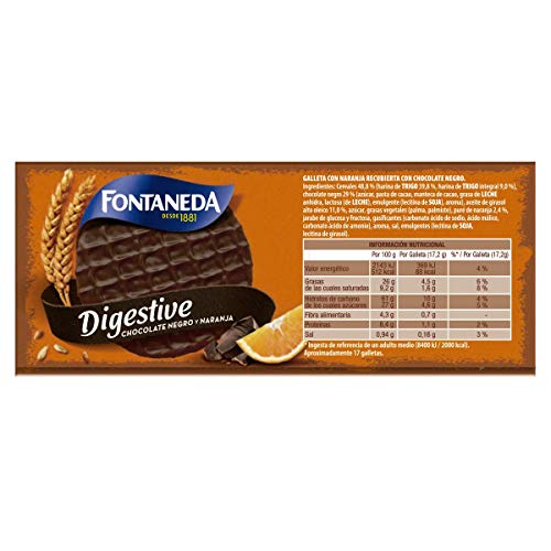 Fontaneda - Digestive Galletas Negras con Naranja, 300 g