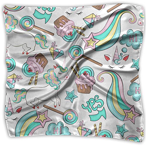Frases de Unicornios de Colores Brillantes Hola y Nubes Tortas Elementos de Estrellas Pañuelo de Mujer Bufandas de Moda Elegante Mantón Bolso Accesorios 39.5 Pulgadas