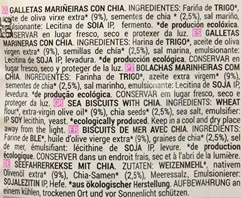 Galleta Marinera Bio con Semillas de Chía y Aceite de Oliva Extra Virgen . Sin azúcares añadidos.