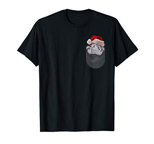Gatito blanca con sombrero de navidad en el bolsillo Camiseta