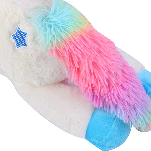 Georgie Porgy Niños Unicornio De Peluche con Cola Arcoiris Multicolor Pony De Peluche Regalos de Peluche para Niñas Mayores de 3 Años (Blanco 15'')
