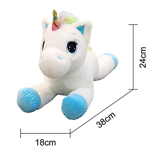 Georgie Porgy Niños Unicornio De Peluche con Cola Arcoiris Multicolor Pony De Peluche Regalos de Peluche para Niñas Mayores de 3 Años (Blanco 15'')