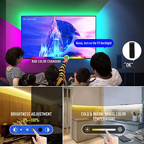 GIDERWEL Smart ZigBee - Tira de luz USB RGBWW para trabajo con puente de tono y Amazon Echo Plus para APP/control de voz RGB+blanco frío cálido ambiente TV USB tira de luz 5V