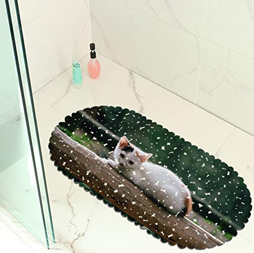 GjbCDWGLA Gatito Blanco Ventosas Fuertes Alfombrilla De Baño Alfombrilla De Seguridad Antideslizante Alfombrilla De Baño De PVC Duradera 35 * 70