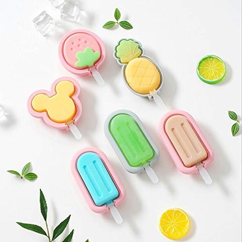 GJNVBDZSF Moldes para Helado, Molde para paletas de Helado de Silicona de piña y Fresa con Tapa Molde para Polo de Hielo Hecho en casa DIY fácil de Limpiar