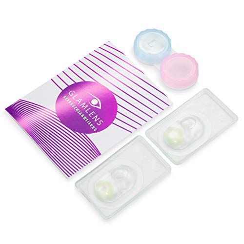 GLAMLENS lentillas de colores verdes Rose Green + contenedor. 1 par (2 piezas) - 90 Días - Sin Graduación - 0.00 dioptrías - blandos - Lentes de contacto verde de hidrogel de silicona