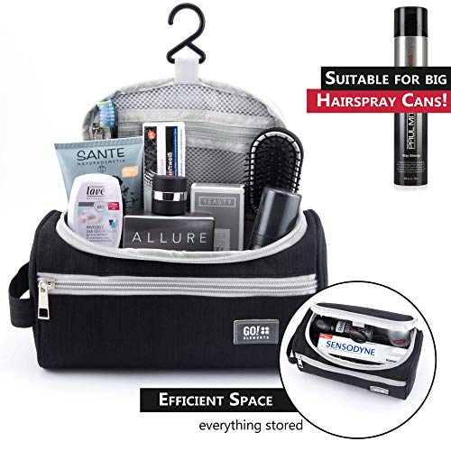 GO!elements® Bolsa de Aseo | Mochila para Colgar Hombres y Mujeres | Bolso cosmético Hombre Mujer para Maletas y Equipaje de Mano | Bolsa de Viaje Bolsa de Lavado, Color:Negro