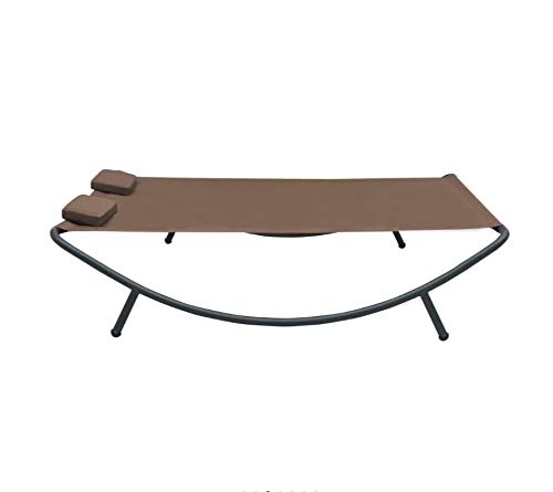 Goliraya Tumbona Doble para Jardin de Tela Marrón,Cama Doble para Jardin,Tumbona Sol,Cama Exteriore 200 x 173 x 45 cm
