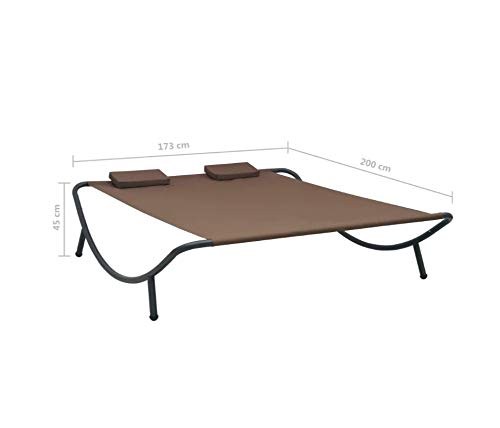 Goliraya Tumbona Doble para Jardin de Tela Marrón,Cama Doble para Jardin,Tumbona Sol,Cama Exteriore 200 x 173 x 45 cm