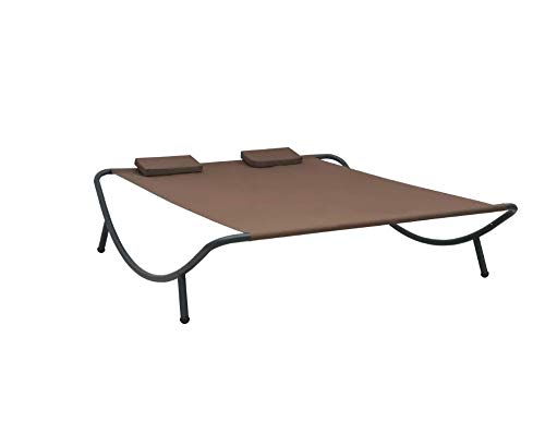 Goliraya Tumbona Doble para Jardin de Tela Marrón,Cama Doble para Jardin,Tumbona Sol,Cama Exteriore 200 x 173 x 45 cm