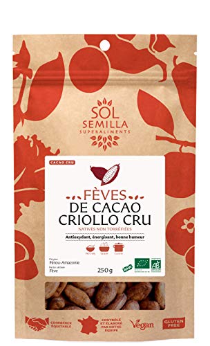 Granos de Cacao Bio, Granos de Cacao Criollo (la variedad cultivada por los aztecas), Habas de cacao crudo Orgánico | 250g | Sol Semilla