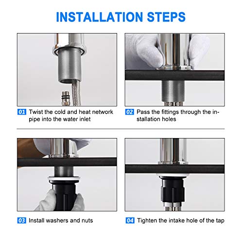 Grifo de Cocina con Caño Bajo, WOOHSE 360° Giratorio Mezclador Monomando para Fregadero Grifería de Lavabo de Latón Cromado Agua Fría y Caliente