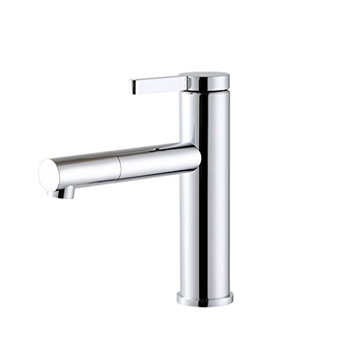 Grifo de Lavabo de Cromo Completo de Cobre, Grifo de Mano de Lavabo de Agua Caliente y Fría, Grifo de Agua Giratorio de un Solo Orificio de Baño (Tamaño : S)