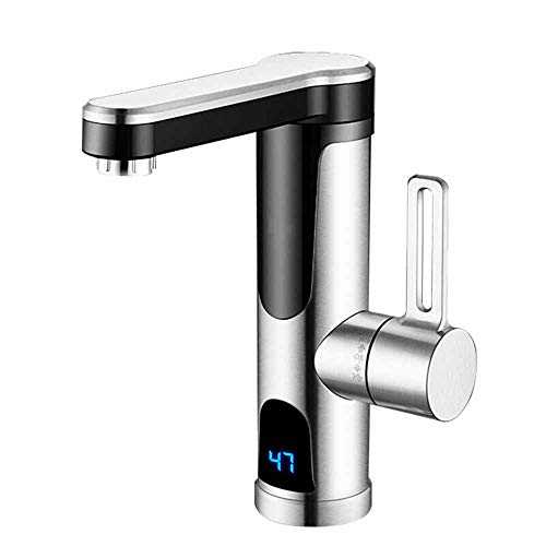 Grifos Eléctricos de Agua Caliente, Acero Inoxidable Poder Constante Eléctrico Instante Calentador Grifos de Cocina, 120 ° Giratorio Grifo de Agua fría y Caliente con Temperatura LCD Baño, Baño