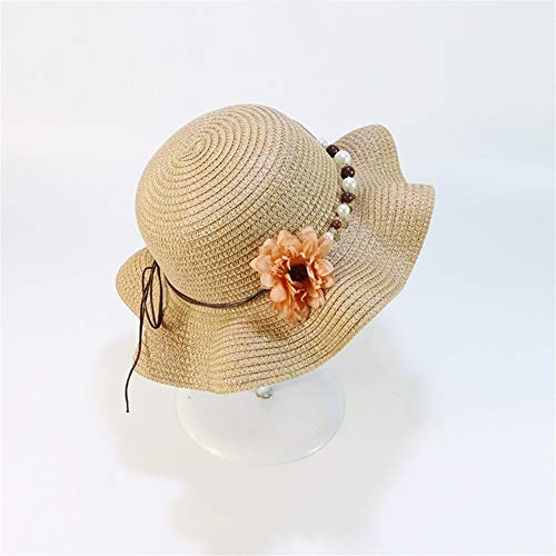 Gu3Je Hermosa Sombrero de Sol Muchachas de la Playa del Sombrero de Paja de Verano de Protección Solar Wide Viajes Visera de la Gorra Flor de la decoración Informal para Mujeres
