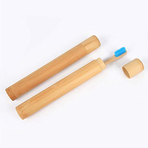 Healifty Tubo redondo de bambú de la caja del cepillo de dientes del tenedor del cepillo de dientes portátil para el viaje 2pcs