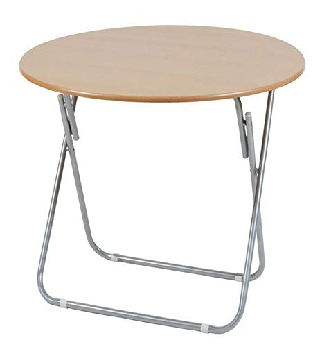 HERSIG Mesa Plegable portátil para Camping Terraza Jardín Mesa la Playa Metal y Madera Redonda 60X72CM