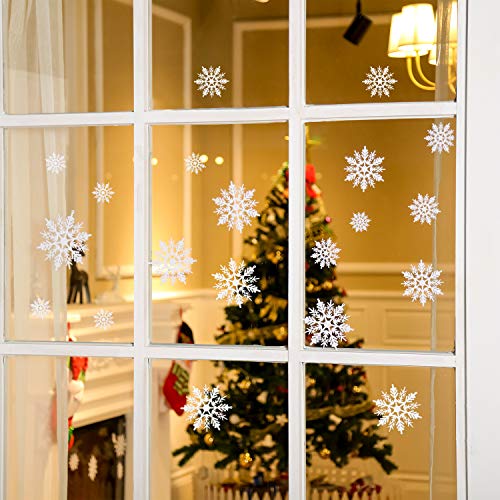 Hestya 50 Piezas de Adornos de Copo de Nieve Blanco de Plástico para Decoración de Navidad, Tamaños Variados 1/2/ 3/4/ 5/6 Pulgadas