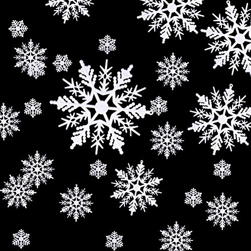 Hestya 50 Piezas de Adornos de Copo de Nieve Blanco de Plástico para Decoración de Navidad, Tamaños Variados 1/2/ 3/4/ 5/6 Pulgadas
