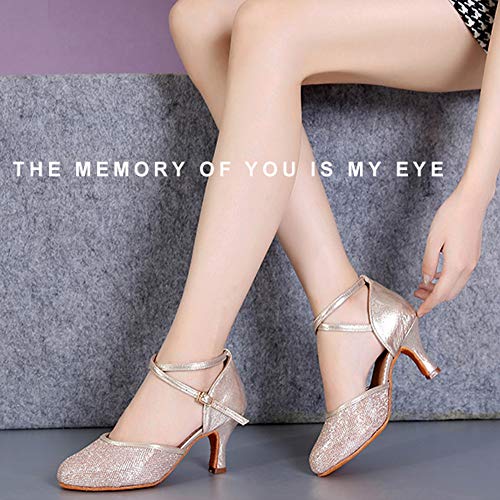 HIPPOSEUS Zapatos de Baile de Cuero sintético Brillo para Mujer con Dedos Cerrados Zapatos de Baile de práctica Zapatos de Baile de Boda estándar, Modelo WX-CL,Dorado Champagne Color,EU 37/4.5 UK