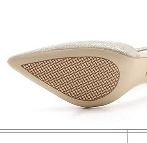 HLG Bombas de tacón para mujer pu finas con sandalias puntiagudas de baotou, modelos de marea, zapatos de lentejuelas, una hebilla,Gold,38EU