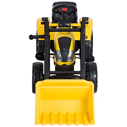 HOMCOM Tractor Pedal Excavadora Camión + Pala Delantera para Niños 3-6 Años Juguete de Montar Coche Pedales Carga 35kg 114x41x52cm Acero y Plástico