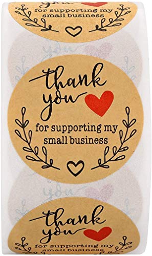 HOMGREEN Thank You for Supporting My Small Business Pegatinas de 1,5 pulgadas de papel kraft, 500 etiquetas por rollo sellando etiquetas para artículos hechos a mano, bolsas boutique (A)
