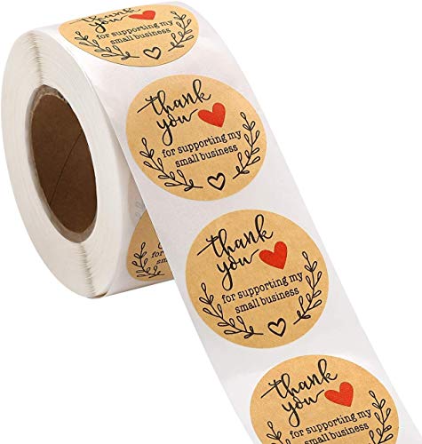 HOMGREEN Thank You for Supporting My Small Business Pegatinas de 1,5 pulgadas de papel kraft, 500 etiquetas por rollo sellando etiquetas para artículos hechos a mano, bolsas boutique (A)