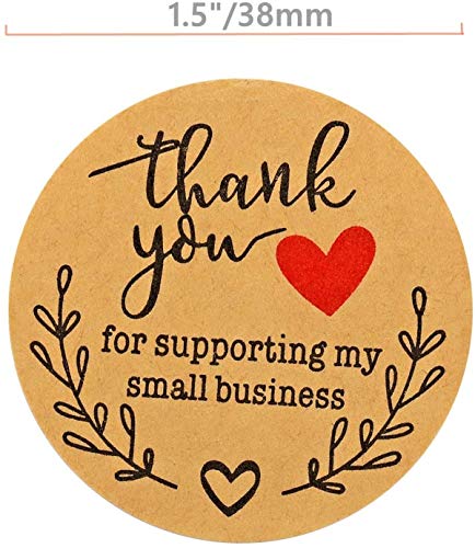 HOMGREEN Thank You for Supporting My Small Business Pegatinas de 1,5 pulgadas de papel kraft, 500 etiquetas por rollo sellando etiquetas para artículos hechos a mano, bolsas boutique (A)