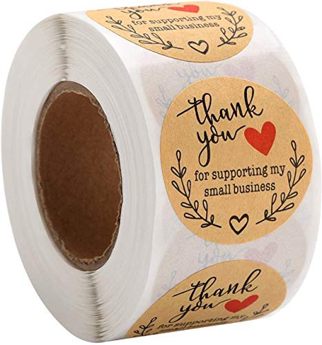 HOMGREEN Thank You for Supporting My Small Business Pegatinas de 1,5 pulgadas de papel kraft, 500 etiquetas por rollo sellando etiquetas para artículos hechos a mano, bolsas boutique (A)