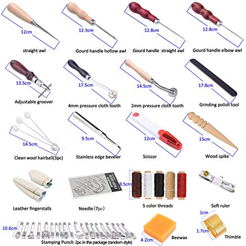 HOSTK 33pc DIY Kit de Herramientas de Mano de Cuero Craft Set para Costura Costura Estampado Talla Sillín de Cuero Obra de Arte Accesorios Awl Thimble