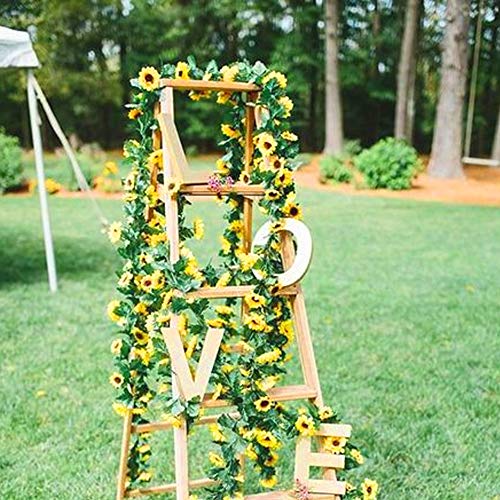 HUAESIN 4pcs Guirnalda de Flores Artificiales Girasoles Decoracion 2.5m Enredadera Artificial con Flores Hiedra Colgante Hojas Guirnalda Verde para Arco Enredadera Jardin Boad Pared Rejilla Amarillo